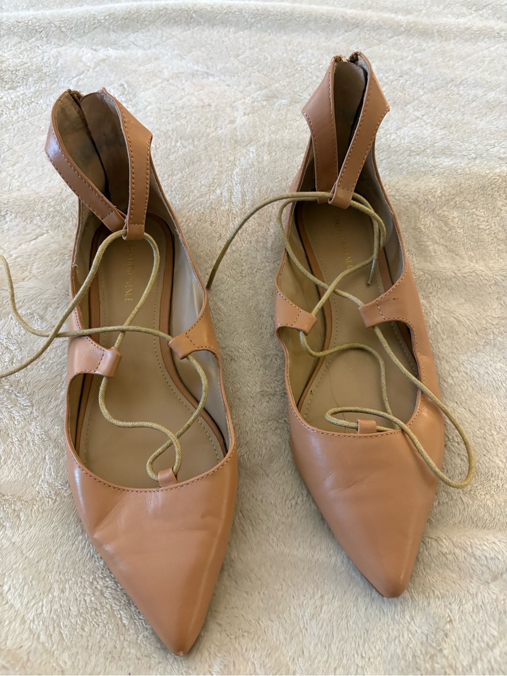 Enzo Angiolini Pointed-Toe Lace-Up Flats in Tan